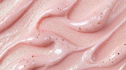 Pink cosmetic cream with gold glitter swirls
