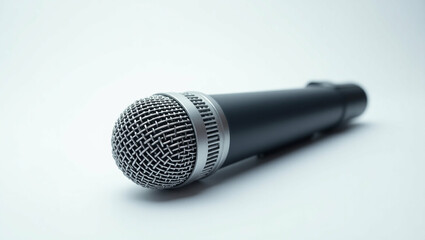 Detailed studio shot featuring a professional dynamic microphone on white backdrop