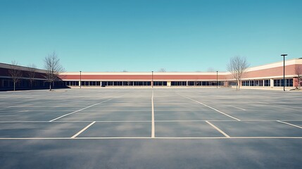 Empty Parking Lot with Building and Clear Sky During Daytime