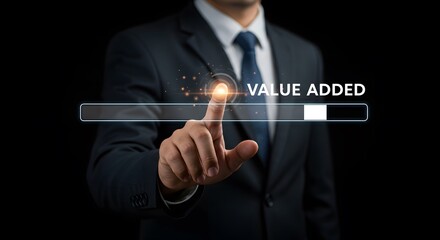 A Businessman Confidently Activates Value Added Services, Unlocking Future Potential With A Sleek Digital Interface And Glowing Futuristic Elements