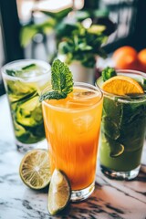 Fototapeta premium Refreshing Summer Cocktails: A Trio of Citrus and Herb Delights