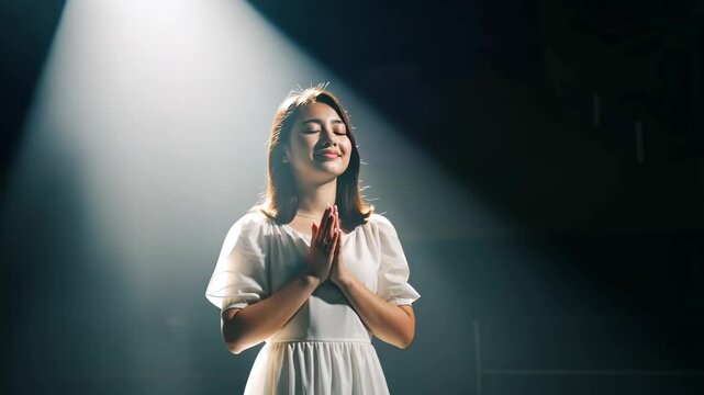 A female leader leading a worship service