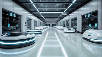 Obraz premium Futuristic Design of Fully Automated Smart Warehouse Interior Space