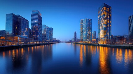 Obraz premium London Canary Wharf Skyline at Dusk: A Captivating Reflection