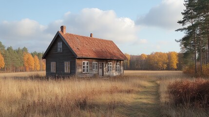 Obraz premium Abandoned House in Autumnal Field