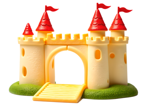 Cheese Castle with Breadstick Drawbridge - Fairy-Tale Inspired, Colorful, High-Detail 8K Image