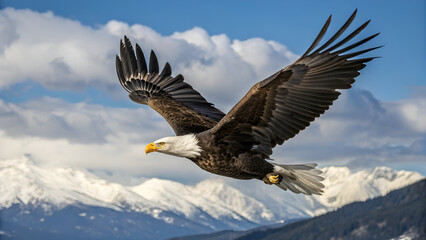 Majestuosa Águila calva en pleno vuelo