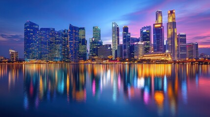 Obraz premium Singapore Skyline Night Reflection