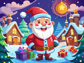 vector of  Cheerful Santa Claus in Snowy Scene with Festive Promotions
