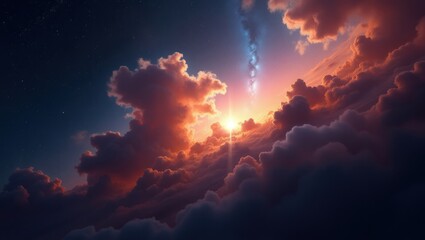 Fototapeta premium Sunrise through a celestial cloud layer