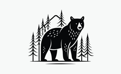 Bear in forest mountain on white background