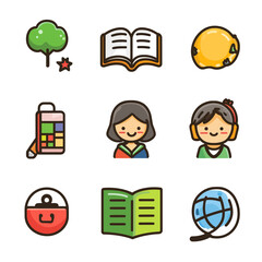 Learning Tools Set with Book, Globe, Students, Tree, for Education Design