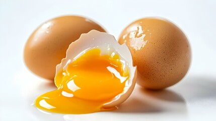 Raw eggs on white background