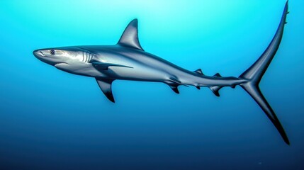 Fototapeta premium Graceful Thresher Shark Swimming in Open Ocean