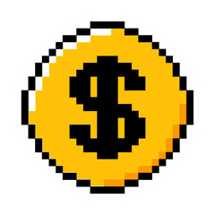 Pixel gold coin money icon