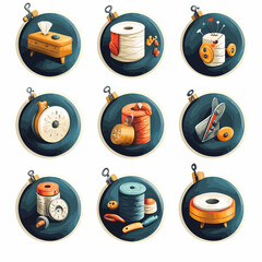 Sewing Craft Tools Ornament Set Cartoonish Illustration Arts and Crafts