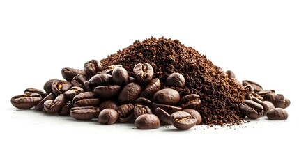 Obraz premium A pile of whole roasted coffee beans and another