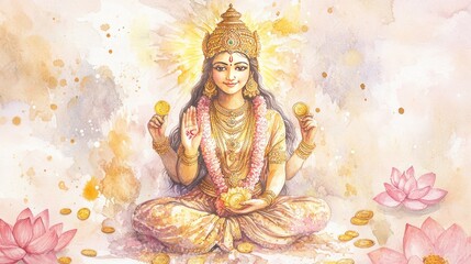 Generic Serene Watercolor Overview Pinks Goddess Painting