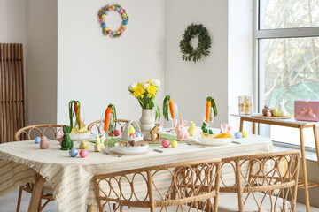 Festive table setting for Easter celebration in dining room