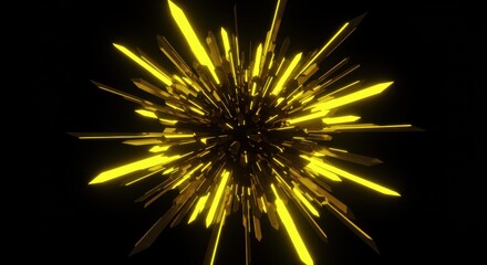 Fototapeta premium Abstract golden crystal explosion radiating light against a dark background - yellow abstract artwork