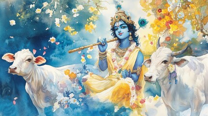 Generic Festive Watercolor Perspective Puja Lord Yellows