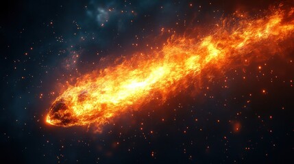 Fiery Comet blazing across the night sky, a celestial spectacle of cosmic fire and burning space debris