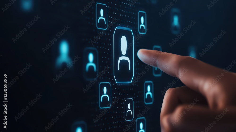 Poster digital human resources management concept with virtual connections and user interface elements