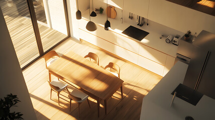Sunlit Modern Kitchen and Dining Area in Minimalist Home