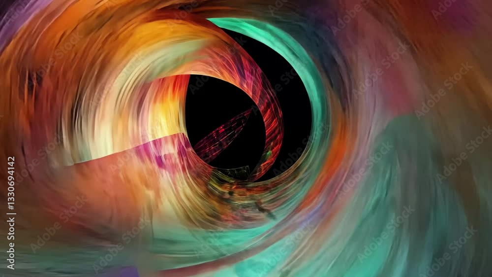 Poster dynamic neon digital tunnel with vibrant shapes shifting and swirling in motion, neon digital tunnel