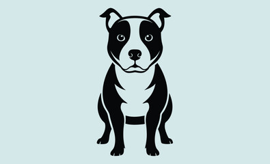 Staffordshire bull terrier silhouette, Staffordshire Bull Terrier dog Standing silhouette Design, Dog Clipart vector illustration in black and white   