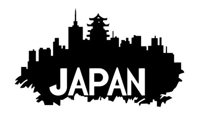 Obraz premium japan skyline with traditional pagoda and modern buildings in bold black vector shape