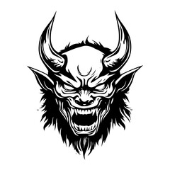 demonic creature with sharp horns and fangs black silhouette vector shape