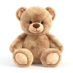Obraz premium Adorable brown teddy bear sitting, white background, children's toy, nursery decor