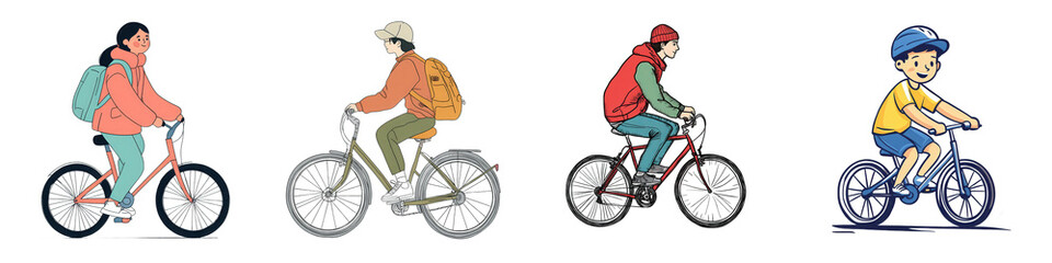 Fototapeta premium People Cycling on a Path isolated on white or transparent