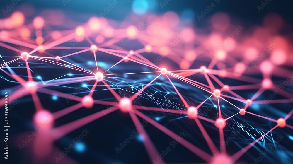 Poster abstract futuristic 3d rendering of dots and lines in dynamic network