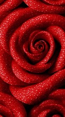 Luxurious crimson rose with shimmering sparkles offering opulent elegance