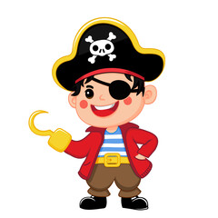 Cartoon illustration of a child wearing a pirate outfit