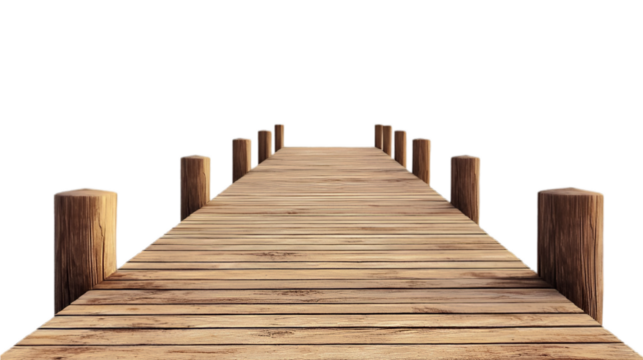 Wooden dock leading to water tranquil scene peaceful pathway, Isolated on Transparent Background