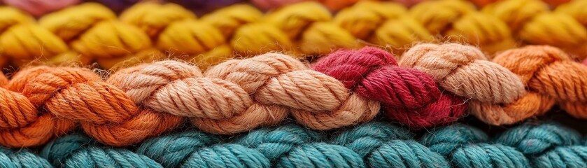 Fototapeta premium Crafting colorful cotton ropes indoor workshop textile art cozy environment close-up view creative process