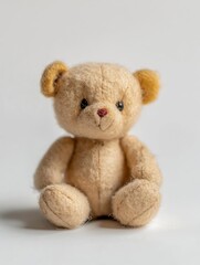 Obraz premium Beige teddy bear sitting, studio shot, white background, child's toy
