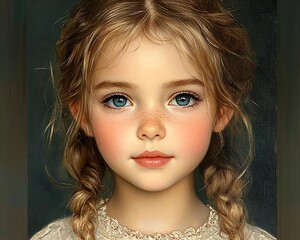 Fototapeta premium Girl portrait for braided hair, soft light, dark backdrop.