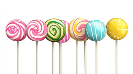 Colorful Swirl Lollipops on Sticks in a Row for Sweet Treats
