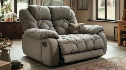 Plush gray reclining loveseat in a cozy living room