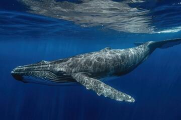Majestic Blue Whale Swimming Peacefully beneath the Ocean Surface