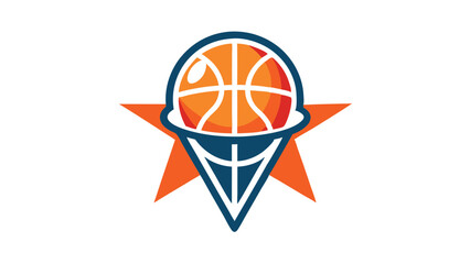 Vector illustration logo featuring a stylized basketball design within a geometric star shape suitable for sports branding and merchandise