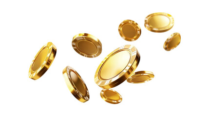 Golden Casino Chips Falling Winning Jackpot Fortune, Isolated on Transparent Background