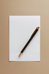 Blank notepad, pen, beige background; note-taking, planning