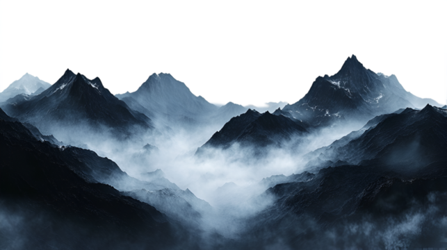 Misty Mountainscape Dramatic Peaks Blue Hues Nature Landscape, Isolated on Transparent Background
