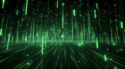 Obraz premium Green Light Rays Create Abstract Background of Digital Matrix
