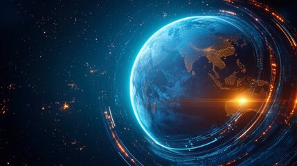 Obraz premium Stunning View of Earth with Glowing Atmosphere and Galaxy Background